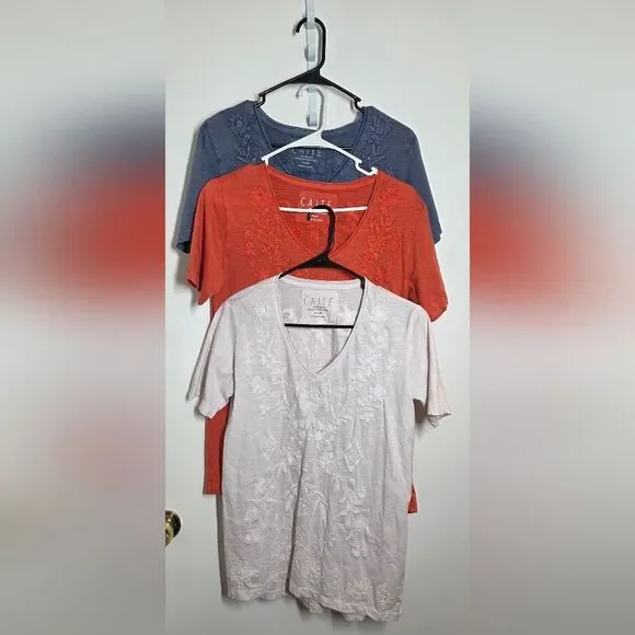 CAITE KYLA SEO "JOAN TEE" SET OF 3 100% COTTON EMBROIDERED sz SMALL NEW COTTAGE - Picture 1 of 8